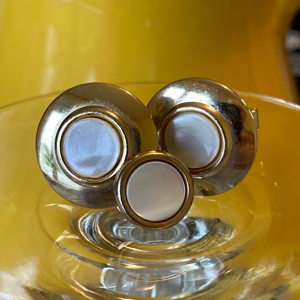 Vintage Mother of Pearl Cuff Links & Tie Pin Set